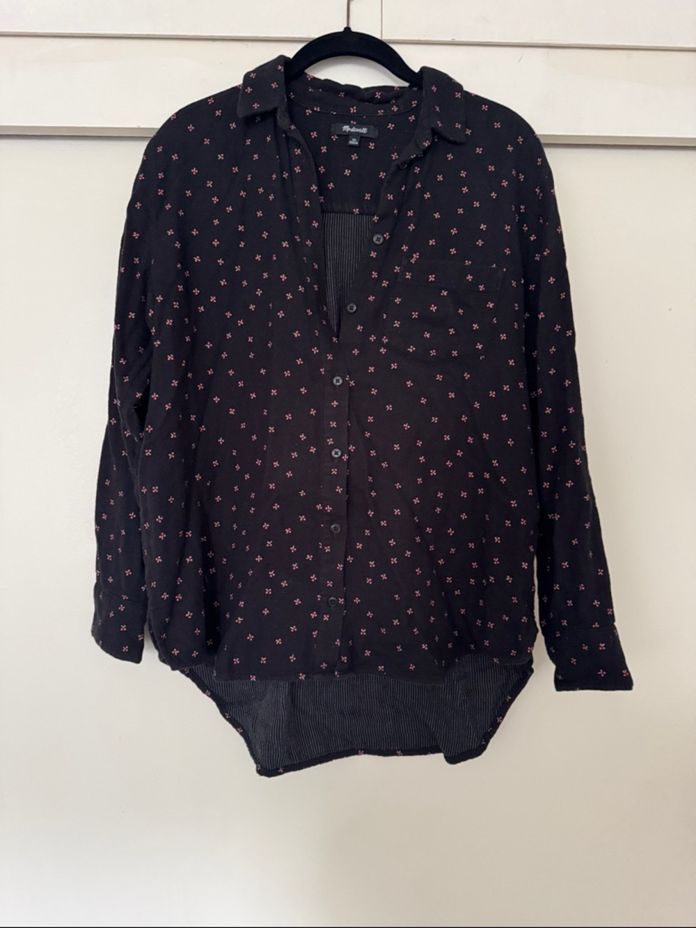 Madewell Black Shirt with Tiny Pink Floral Dots